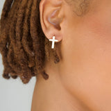 RIDGE CROSS HUGGIE HOOP EARRING