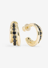 OH SHE FANCY SMOOTH AND BLACK CZ HOOPS