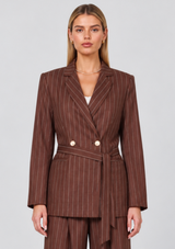 CAMILLE PINSTRIPE BELTED BLAZER