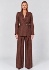 CAMILLE PINSTRIPE BELTED BLAZER