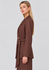 CAMILLE PINSTRIPE BELTED BLAZER