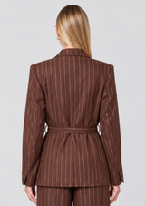 CAMILLE PINSTRIPE BELTED BLAZER