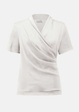 RECYCLED SATIN AND SILKY KNIT WRAP TOP