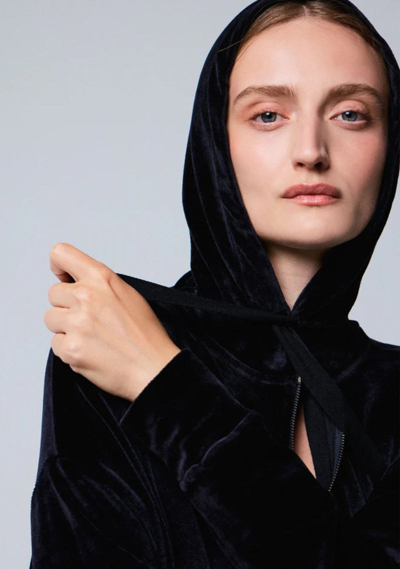 VELOUR ZIP FRONT HOODIE