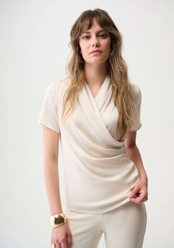 RECYCLED SATIN AND SILKY KNIT WRAP TOP