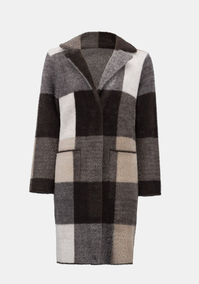 FEATHER YARN ABSTRACT PRINT SWEATER COAT