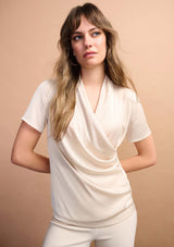 RECYCLED SATIN AND SILKY KNIT WRAP TOP