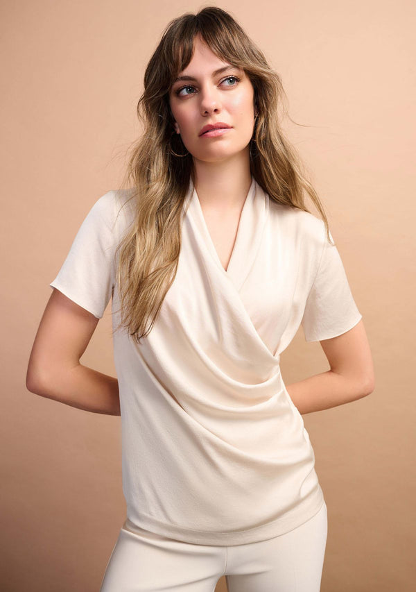RECYCLED SATIN AND SILKY KNIT WRAP TOP