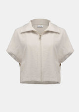 RECYCLED TEXTURED WOVEN BOXY JACKET WITH ZIPPER FRONT