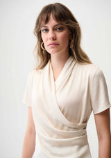 RECYCLED SATIN AND SILKY KNIT WRAP TOP