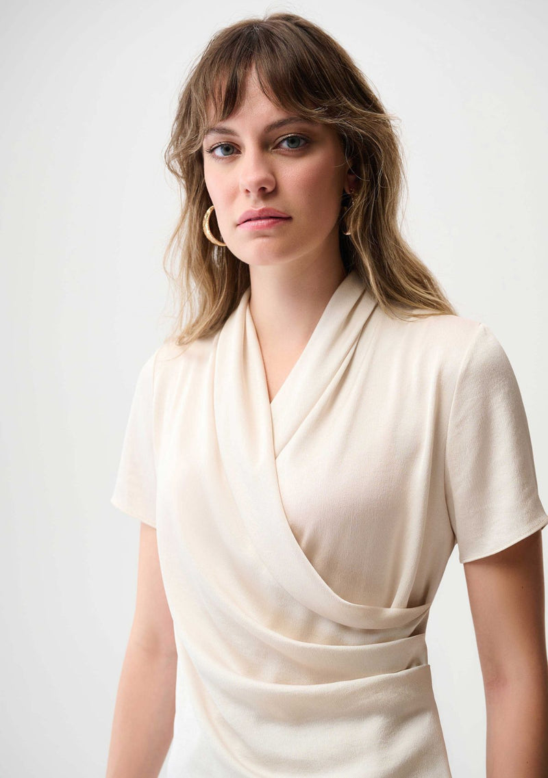 RECYCLED SATIN AND SILKY KNIT WRAP TOP