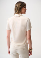 RECYCLED SATIN AND SILKY KNIT WRAP TOP