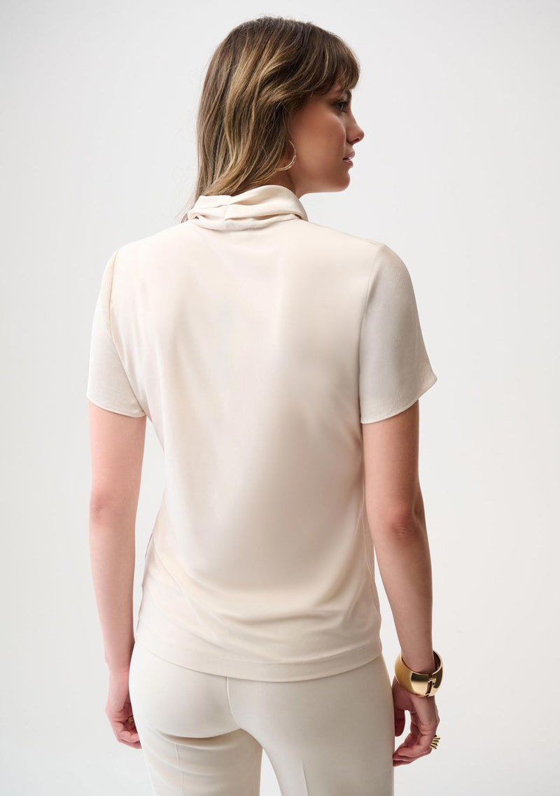 RECYCLED SATIN AND SILKY KNIT WRAP TOP