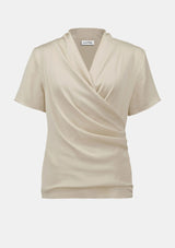 RECYCLED SATIN AND SILKY KNIT WRAP TOP