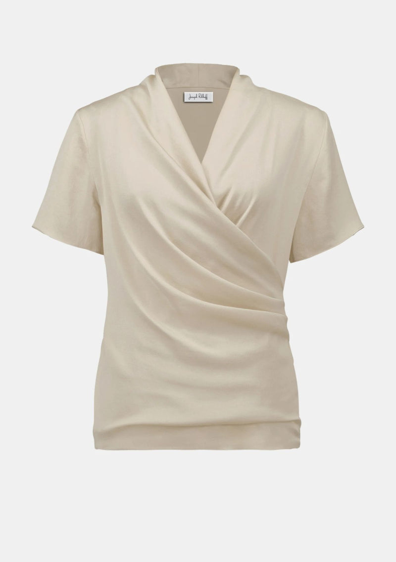 RECYCLED SATIN AND SILKY KNIT WRAP TOP