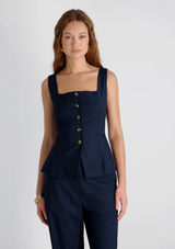 TWILL SQUARE NECK SLEEVELESS TOP