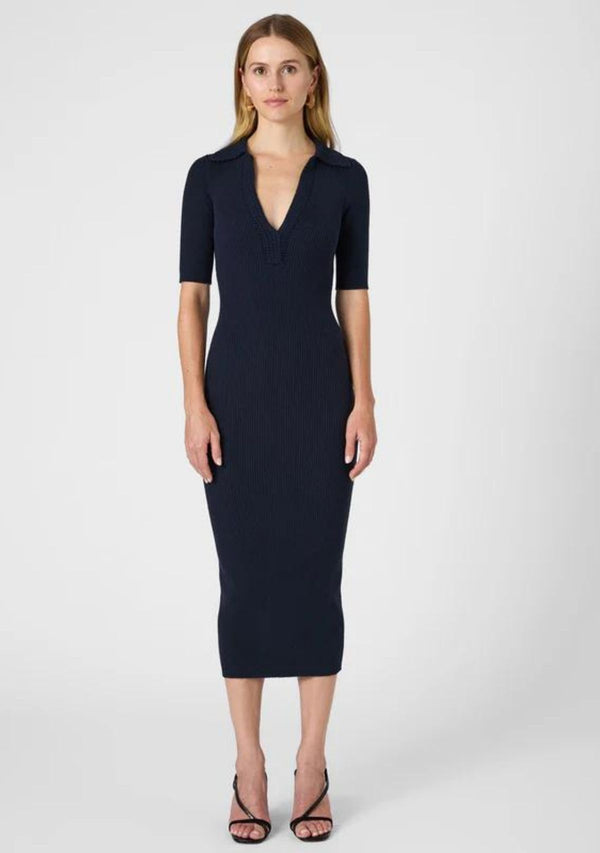 COSYSOFT V NECK MIDI DRESS