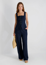 TWILL SQUARE NECK SLEEVELESS TOP