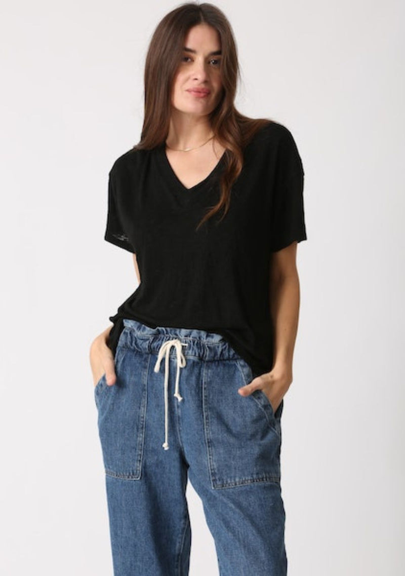 CHASE BRUSHED SLUB V-NECK TEE - ONYX