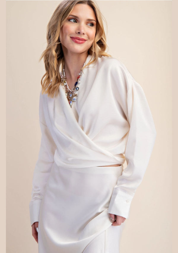 CALLANTHA TIE FRONT CROP TOP
