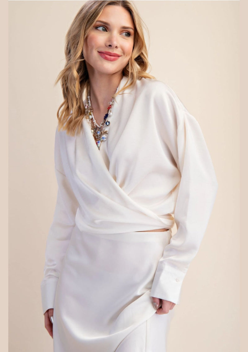 CALLANTHA TIE FRONT CROP TOP
