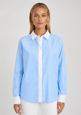 POPLIN TICKING CONTRAST BUTTON UP