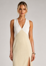 COOPER LINEN V-NECK MIDI DRESS