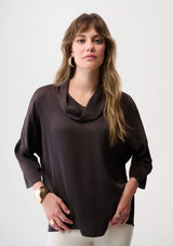 RECYCLED SATIN BOXXY TUNIC WITH COWL COLLAR