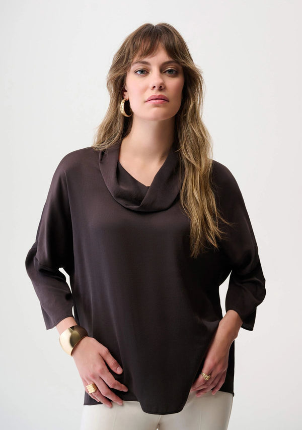 RECYCLED SATIN BOXXY TUNIC WITH COWL COLLAR