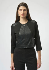 HEAVY KNIT AND LEATHERETTE FITTED JACKET