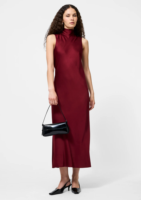ENNIS SATIN SLEEVELESS BOW MIDI DRESS