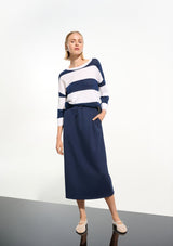 COTTON BLEND STRIPE PRINT CREWNECK SWEATER