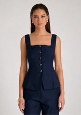TWILL SQUARE NECK SLEEVELESS TOP