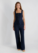 TWILL SQUARE NECK SLEEVELESS TOP