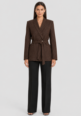 CAMILLE PINSTRIPE BELTED BLAZER