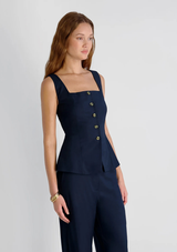 TWILL SQUARE NECK SLEEVELESS TOP