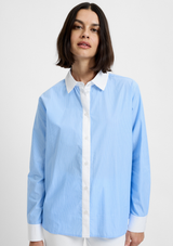 POPLIN TICKING CONTRAST BUTTON UP