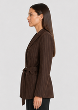 CAMILLE PINSTRIPE BELTED BLAZER