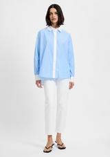 POPLIN TICKING CONTRAST BUTTON UP