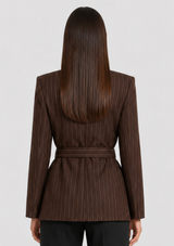 CAMILLE PINSTRIPE BELTED BLAZER