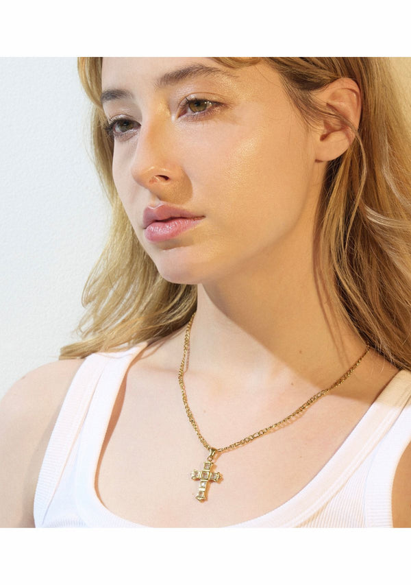 LAZARA DOUBLE CROSS PENDANT NECKLACE