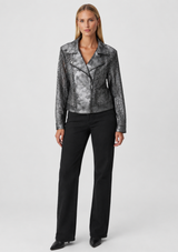 FOILED FAUX SUEDE MOTO JACKET