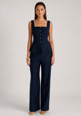 TWILL SQUARE NECK SLEEVELESS TOP