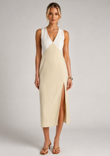 COOPER LINEN V-NECK MIDI DRESS