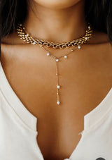 EMELINA PEARL LARIAT NECKLACE