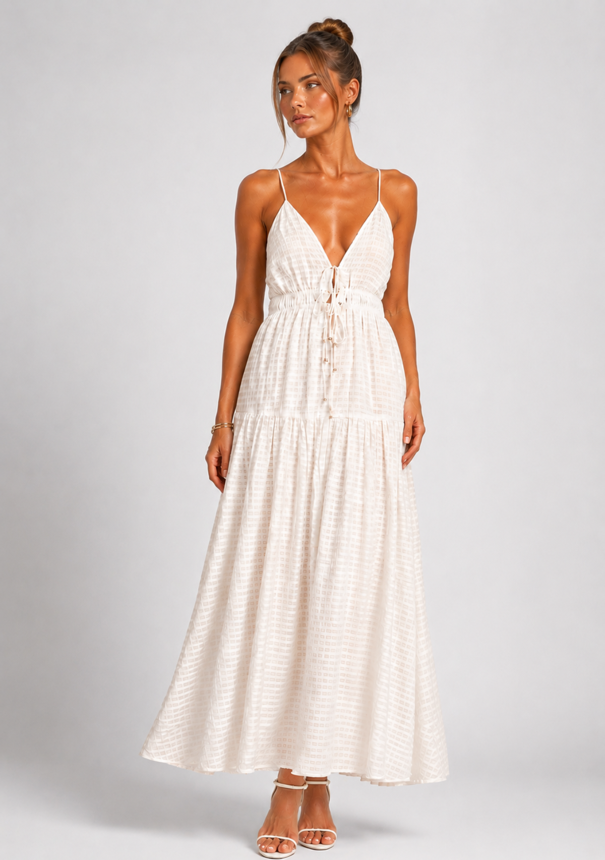 aria maxi dress LARGE / OFF White Hanifa is the celebrity-loved Camo Print Maxi Skirt 100% Bamboo Color:Espresso Chiffon / Espresso Satin