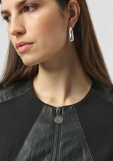 HEAVY KNIT AND LEATHERETTE FITTED JACKET