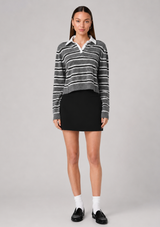 YULIA KNIT CAMPUS STRIPE CONTRAST COLLAR PULLOVER