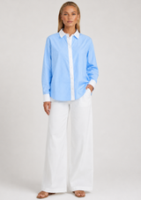 POPLIN TICKING CONTRAST BUTTON UP