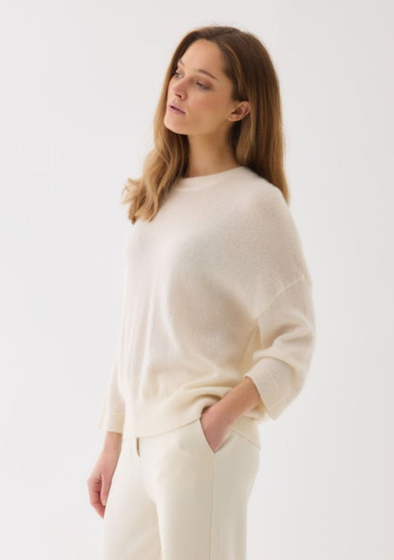 CASHMERE SILK 3/4 SLEEVE CREW NECK